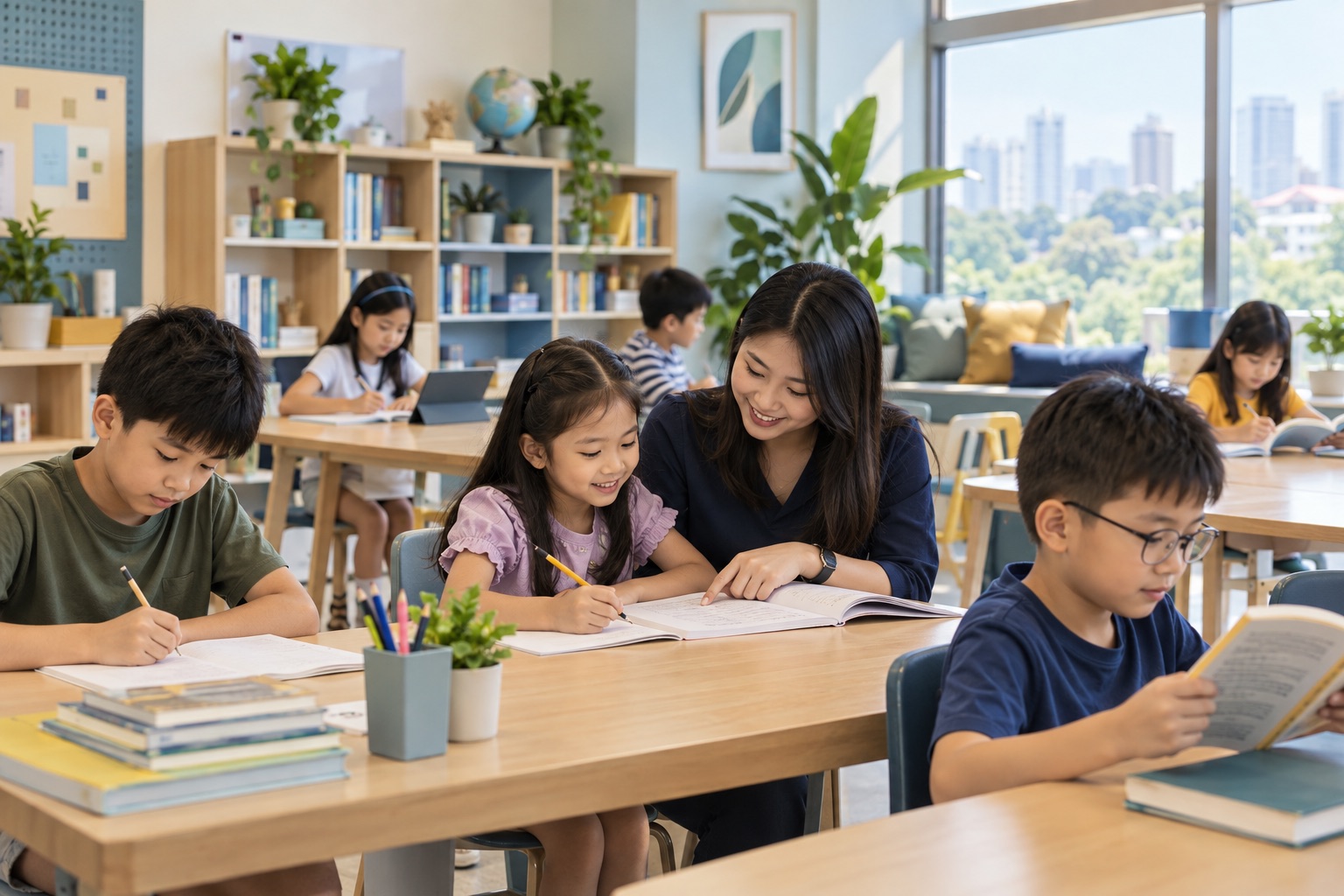 Children studying with individual guidance in the Learning Studio
